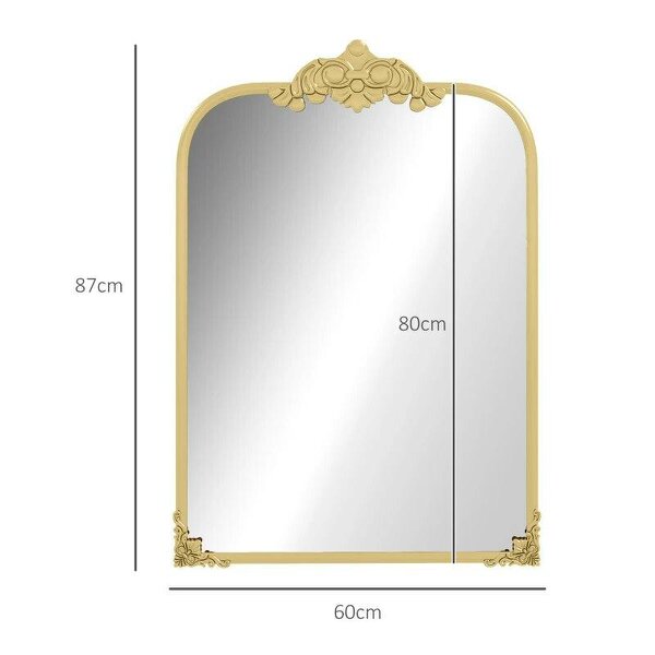Wall Mirror, Decorative Baroque Mirror with Metal Frame, for Bedroom and Living Room, 60 x 87 cm, Gold Tone