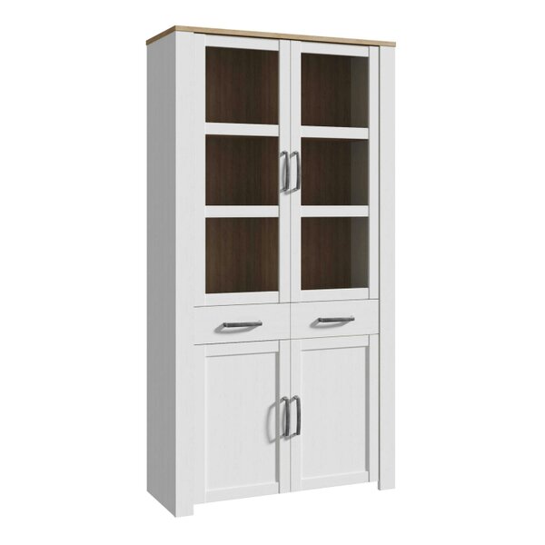 Wyld Haus Klampenborg White and Natural Oak Effect Display Cabinet 4 Door 2 Drawer