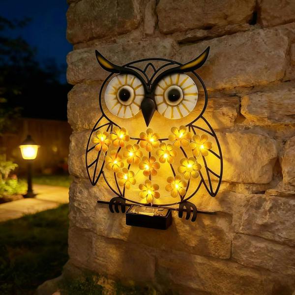 Leaper Solar-Powered Wrought-Iron Owl Wall Light