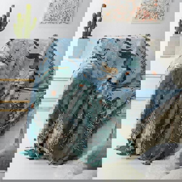 Anyhouz Anycozy Throw Blanket Blue Faux Cashmere Sofa Cover Mermaid Pattern Tassel Soft Picnic Camping Mat 180*230cm