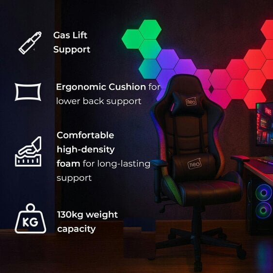Neo Black Faux Leather Gaming Chair with LED Lights