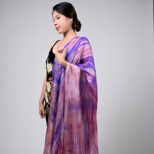 Purple & Pink Brushstroke Silk Scarf – Hand-Dyed Mulberry Silk, Evening Wrap & Gift
