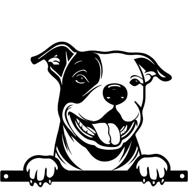 EDH Door Hardware Metal Staffie Peeking Dog Silhouette – 25cm x 9cm x 1.5cm | Decorative Metal Dog Art for Home & Garden Décor