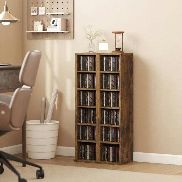 Bobobiy Set of 2 CD Media Display Shelf Unit Tower Rack with Adjustable Shelves, Rustic Brown - Rustic Brown