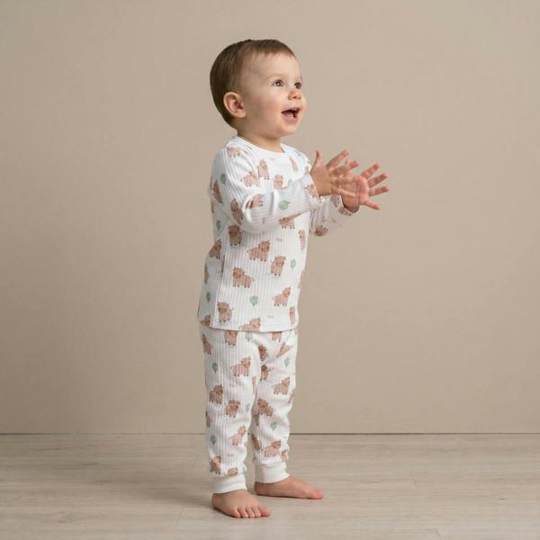Mini Cuddles Baby Unisex Farm Print & Striped pack of 3 Joggers, Cream, Sage Green and Brown