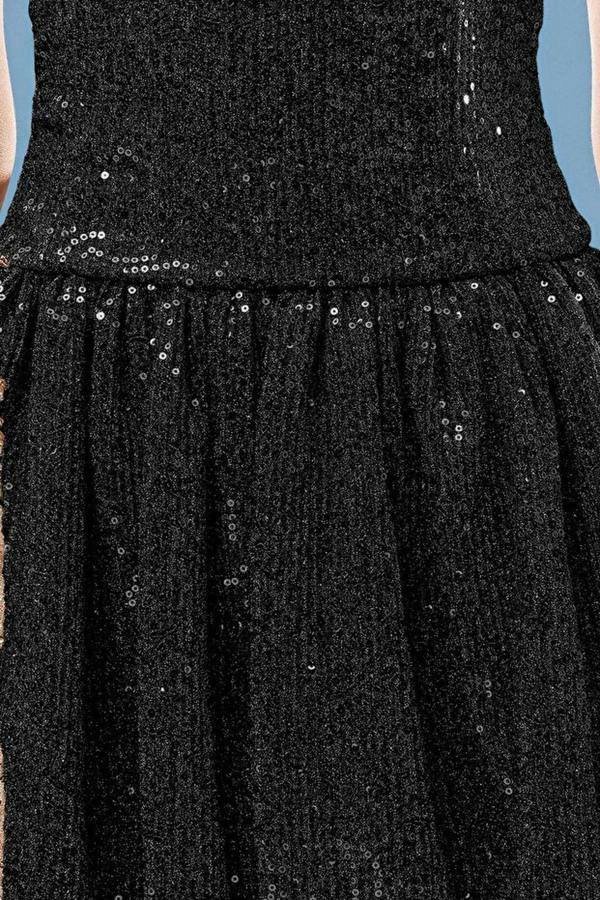 WOVCOR Balloon Skirt Detail Sequin Knit Short Dress