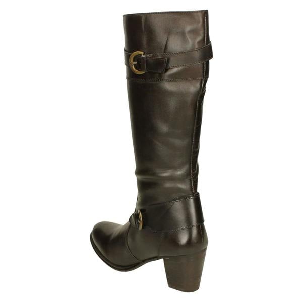 Ladies Damen Stiefel Buckle Detailed Heeled Knee High Boots 2080