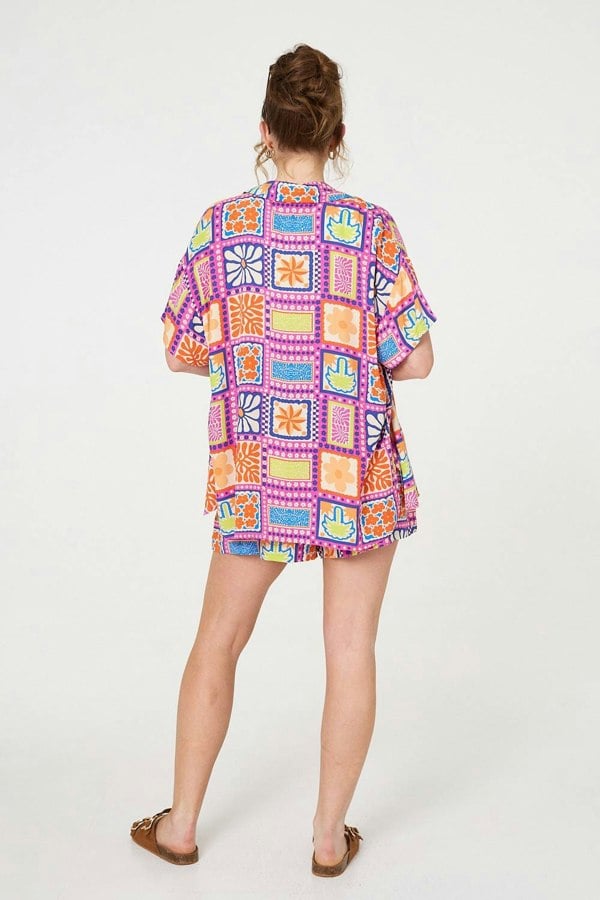 Pink | Patchwork Print Short Sleeve Shirt
