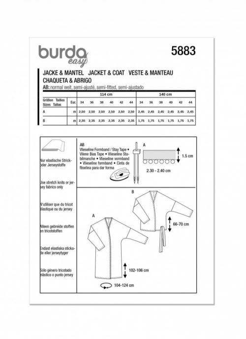 Burda Sewing Pattern 5883 Jackets and Cardigans For Women, 8-18 (34-44) - Easy