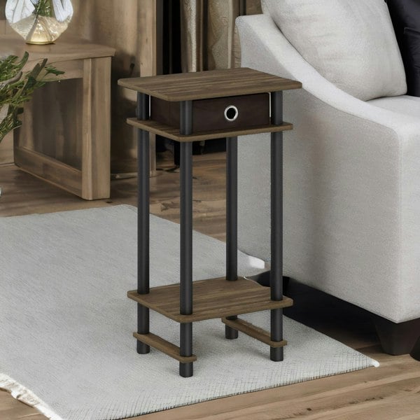 Rafaelo Mobilia Industrial Rustic Side Table With Fabric Drawer