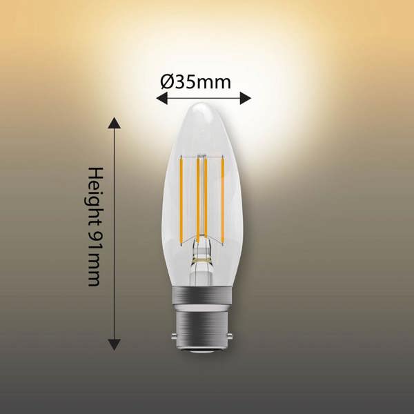 BELL Lighting B22 LED Filament Candle 4.5W Energy Saving Light Bulbs