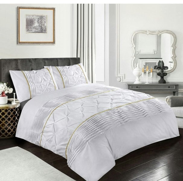 HomeSpace Direct Eleanor Embellished Pintuck Glitter Detail Duvet Cover Set