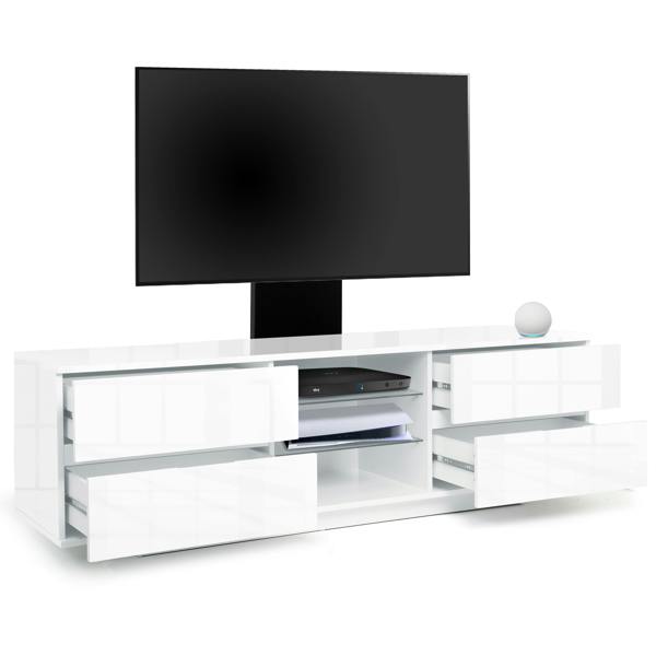 Homeology Avitus Gloss White with 4-White Drawers and 3-Shelves up to 65" LED, LCD, Plasma TV Stand with Mounting Arm