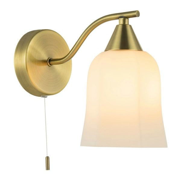 Traditional Switched Downlight Wall Light in Antique Brass with Opal Glass Shade Image 2