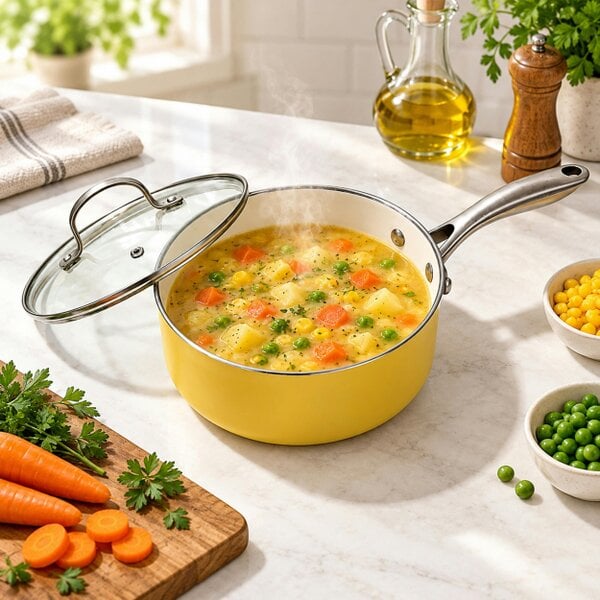 Gr8 Home 12 Pcs Ceramic Non Stick Induction Cookware Set Yellow Pots & Pans Lids Utensils