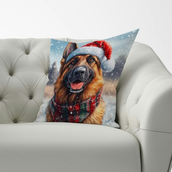 Warren Reed Christmas German Shepherd Cushion