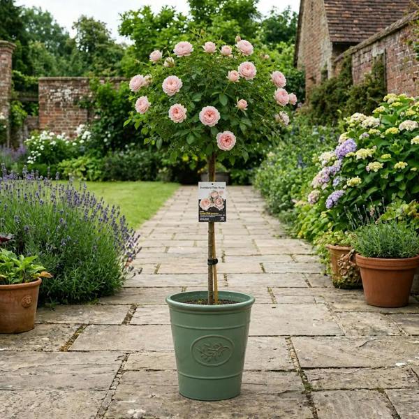 7.5L Standard Rose Tree Light Pink 100-110cm - Elegant Flowering Garden Rose Plant
