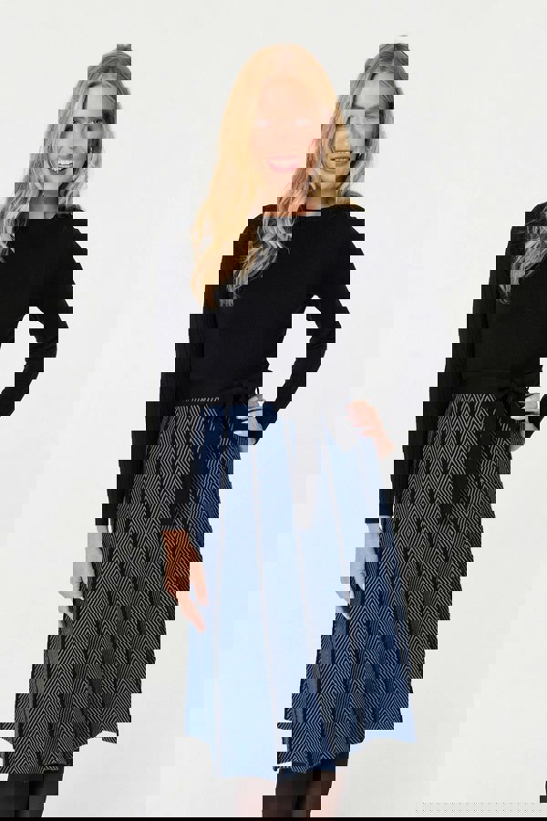 Blue | Chevron Texture Knee Length Jumper Dress
