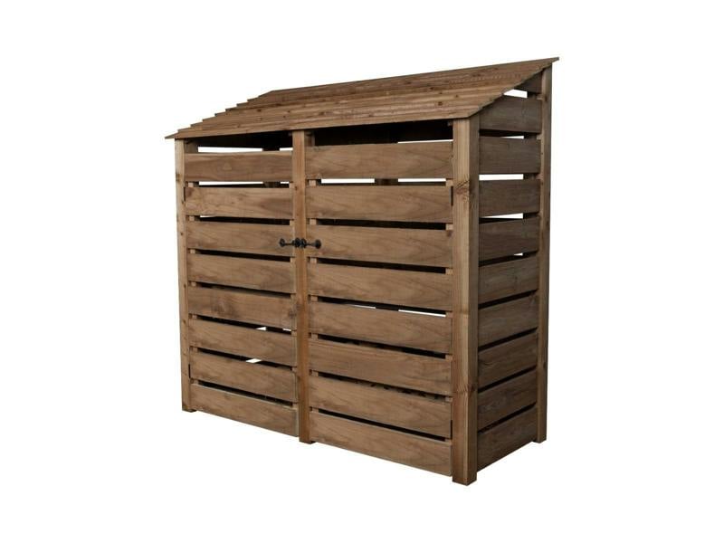 Arbor Garden Solutions Slatted Wooden Log Store with Doors And Shelf W-187cm, H-126cm or 180cm, D-88cm - Brown Finish