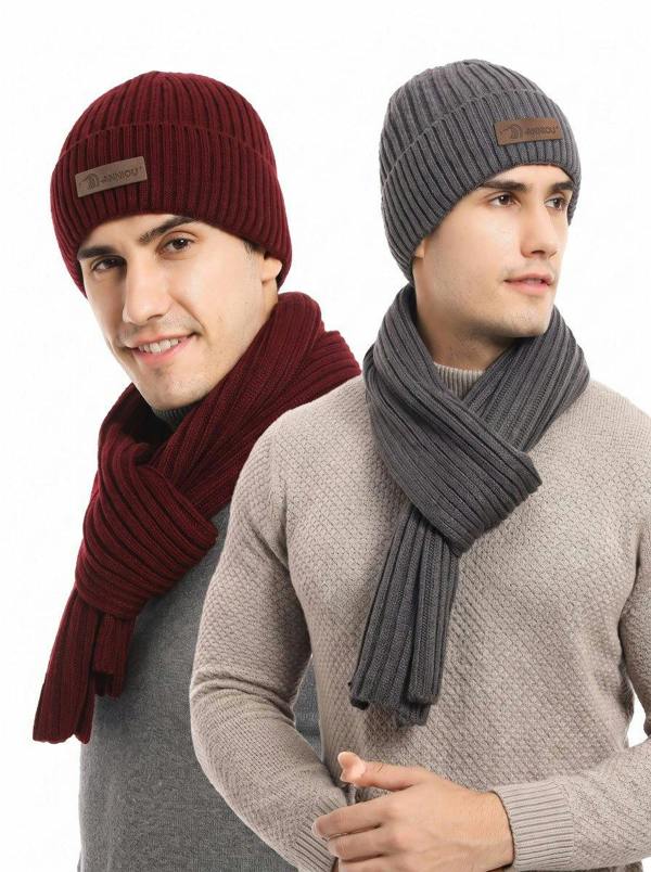 Anniou Men’s Knitted Hat Scarf Gloves Set
