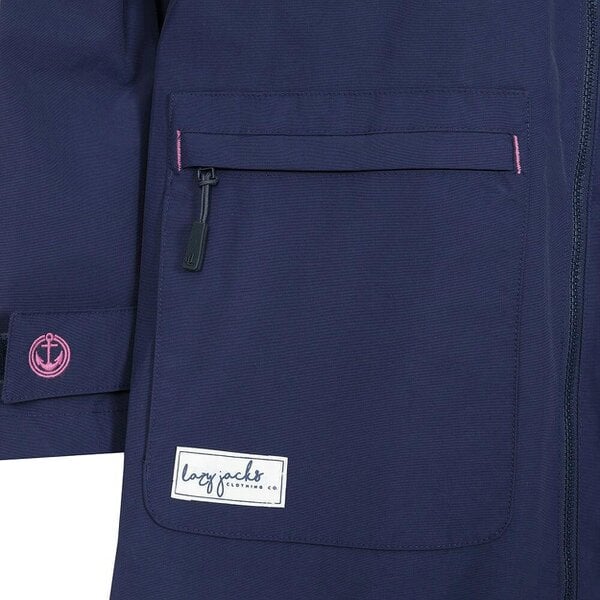 Lazy Jacks LJ67 - Ladies Long Waterproof Coat - Marine Posy