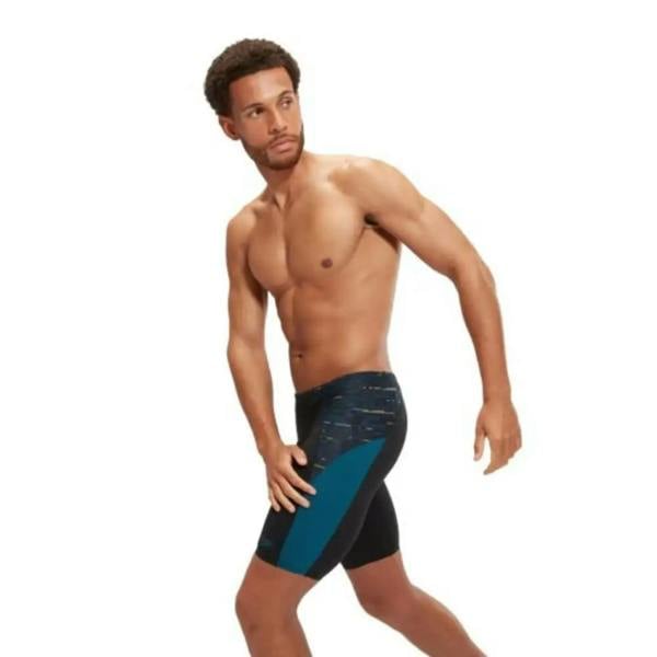 Black and teal Endurance+ Max Splice swim jammer shorts with textured spandex