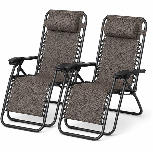 Padded Garden Anti Gravity Recliner Chairs Brown (Set of 2)