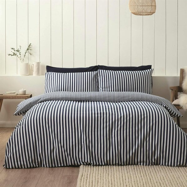 HomeSpace Direct Brushed Stripe Navy Duvet Cover Set