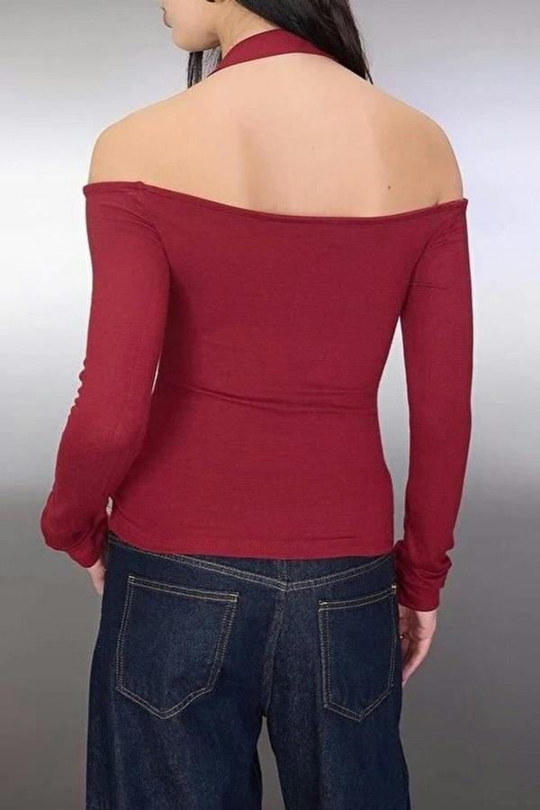 WOVCOR Fitted Knitted Blouse with Accessory Belt Detail