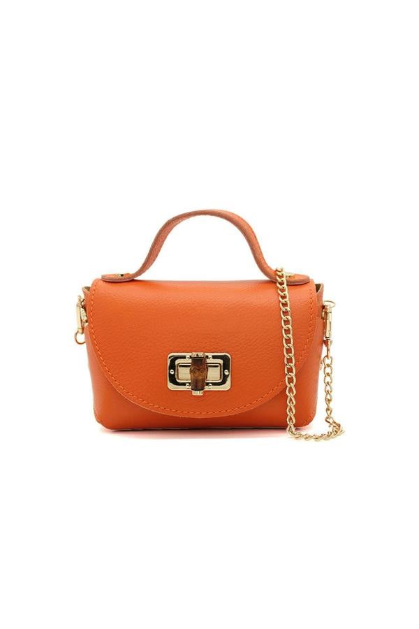 Pluspup Genuine Italian Leather Crossbody Bag with Chain Strap and Twist Lock Closure