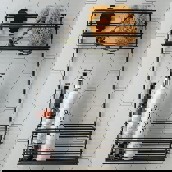 BESLAGSBODEN Matt Black Stainless Steel Double Shower Basket Self Adhesive Wall Mounted