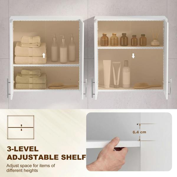 HOMCOM Bathroom Wall Cabinet with 2 Doors, Adjustable Shelf, White