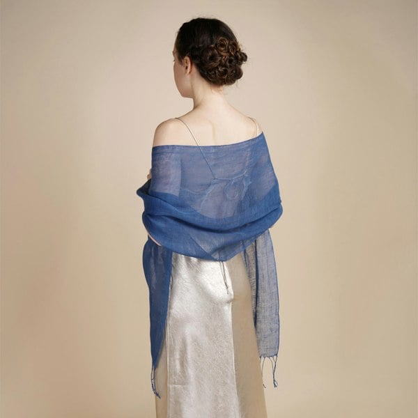 Antonia York Talia | Linen Scarf with Tassels - Cobalt Blue