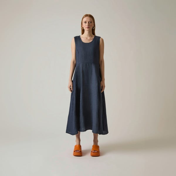 James Lakeland Linen Navy Midi Dress