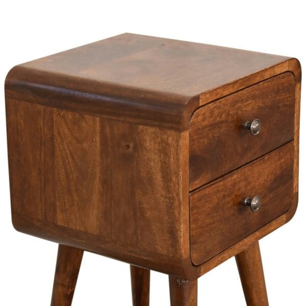 Wyld Haus Venzone Mini Chestnut Mango Wood Curved Bedside Table 2 Drawers