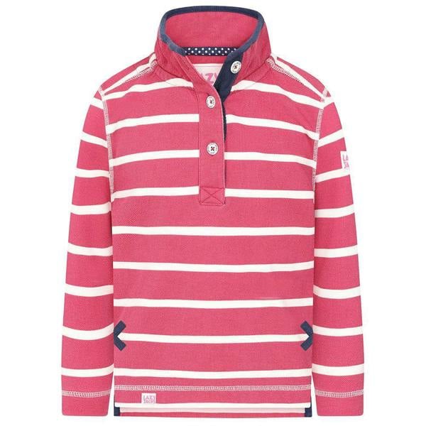 Lazy Jacks Girls Striped Pique Sweatshirt - Cherry