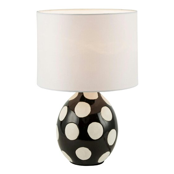 Happy Homewares Modern Ceramic Glossy Black Table Lamp with White Polka Dot Spots