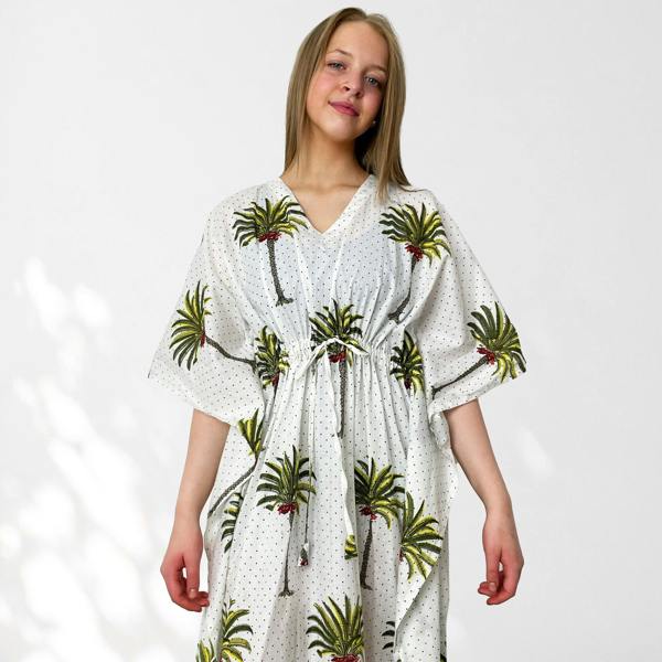 Hayley & Co Palm Tree Print Long 100% Cotton Kaftan