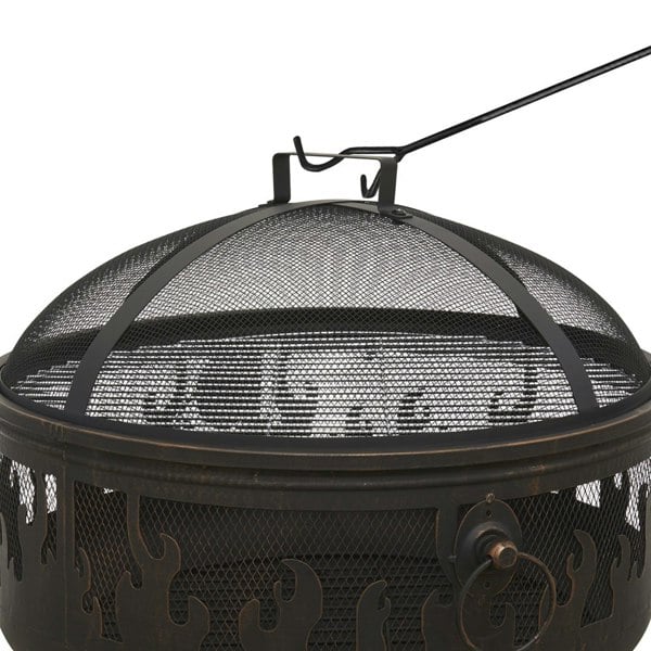 Round Fire Pit Wood Burner & BBQ Grill - Party Dining Garden Heater & Mesh - LoopsDirect