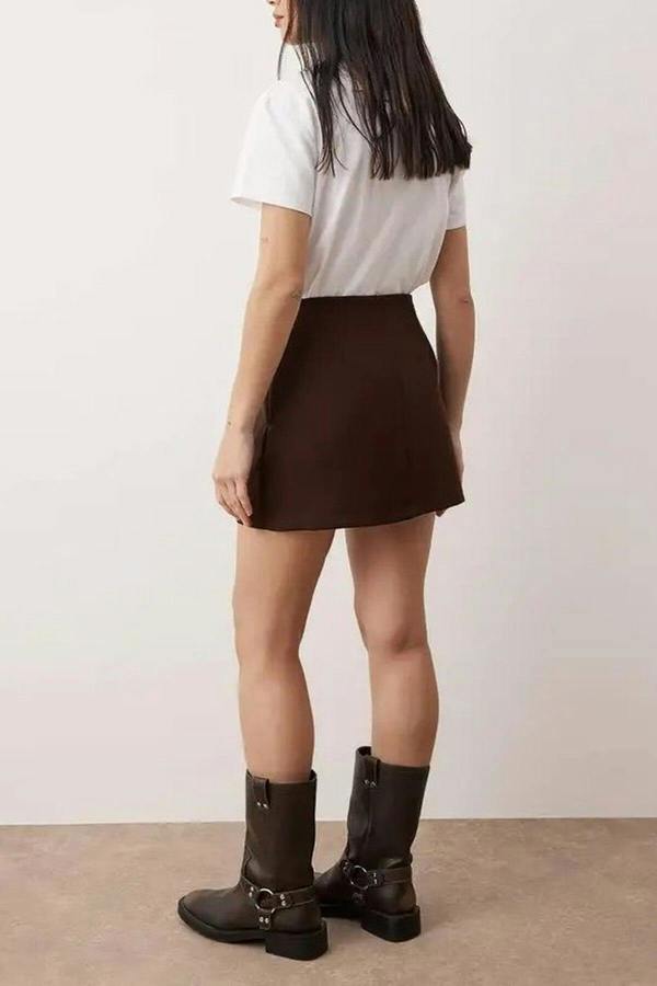 WOVCOR Thin Belt Detail Mini Short Skirt