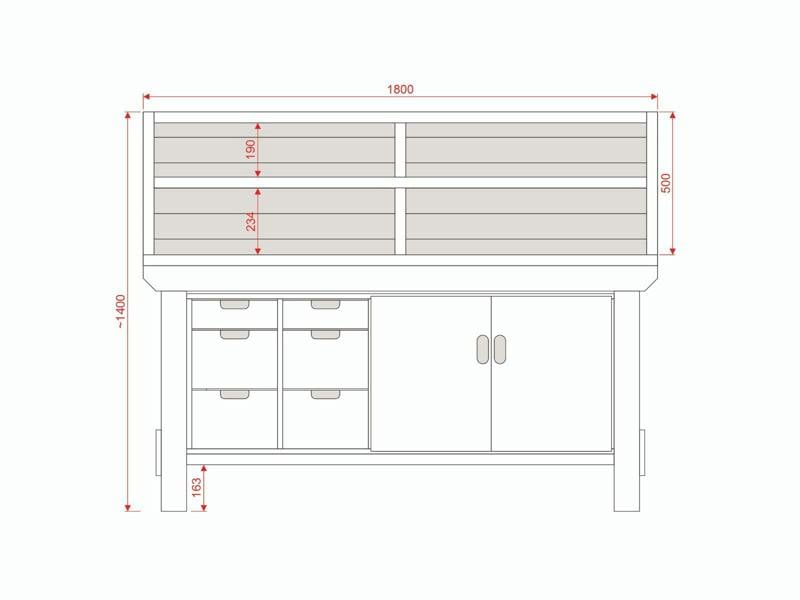 Acorn Heavy-Duty Cupboard Workbench (V.2) – Sturdy Wooden Workbench with Two-Door Cupboard, Multiple Large Drawers, and Optional Back Panel or Pegboard, Ideal for Garages, Workshops, and Sheds