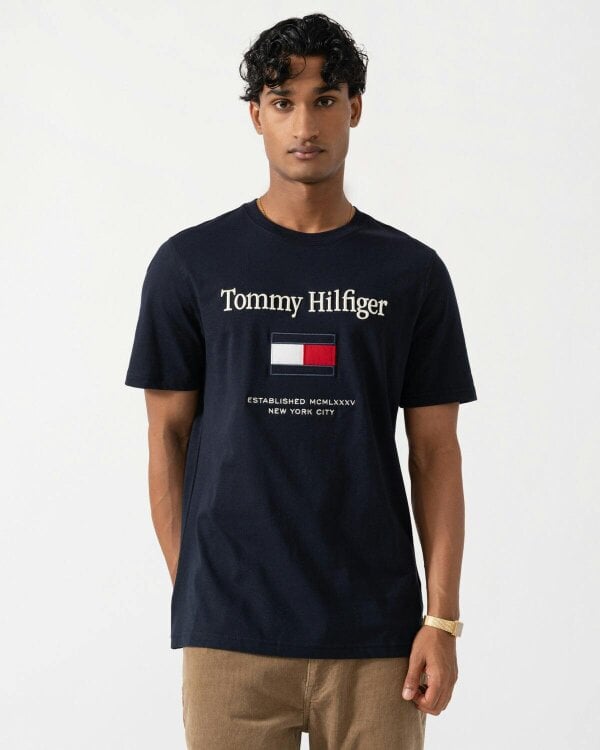 Tommy Hilfiger Embroidery Hilfiger Flag T-Shirt - Navy Blue