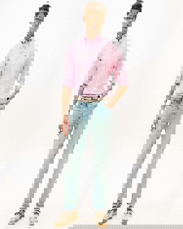 Tommy Hilfiger Linen Blend Solid Mens Long Sleeve Shirt - Classic Pink