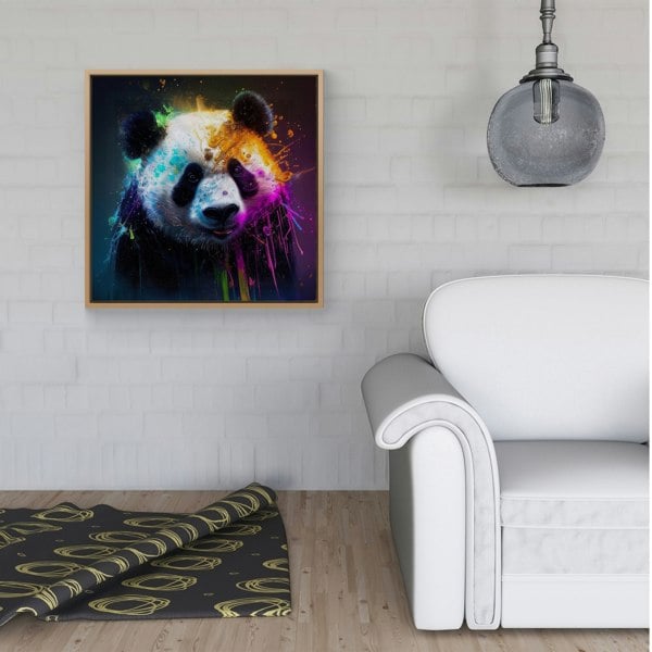 Warren Reed Panda Face Splash Art Colourful Framed Canvas