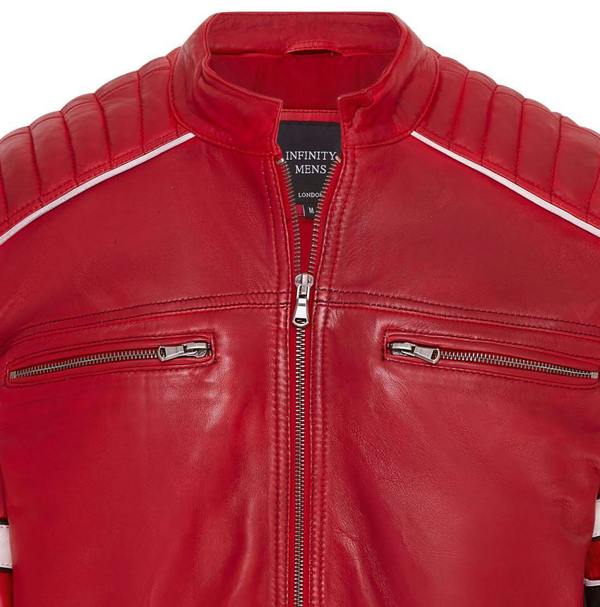 Infinity Leather Mens Quilted Leather Biker Racing Jacket- Brevik