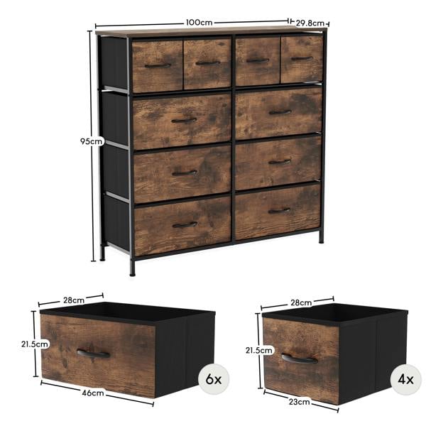 Vida Designs Chorley 10 Drawer Fabric Drawer Chest, Beige & Grey Wood