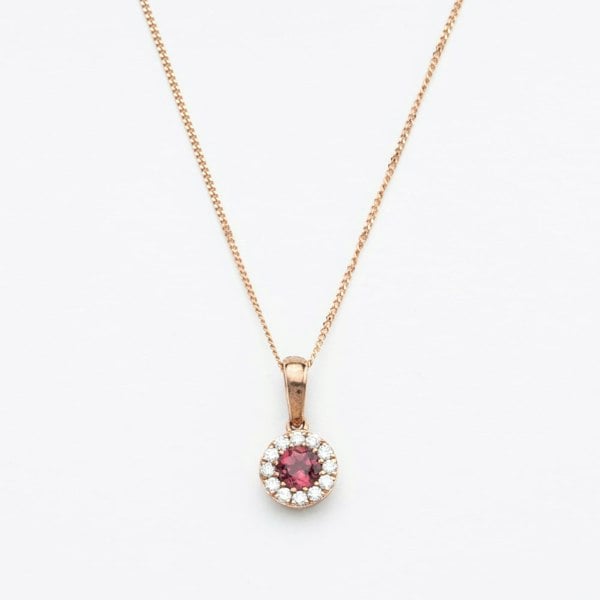 T. H. Baker 9ct Rose Gold 0.39ct Tourmaline & 0.14ct Diamond Halo Pendant Necklace NTP409PTMD-9RG