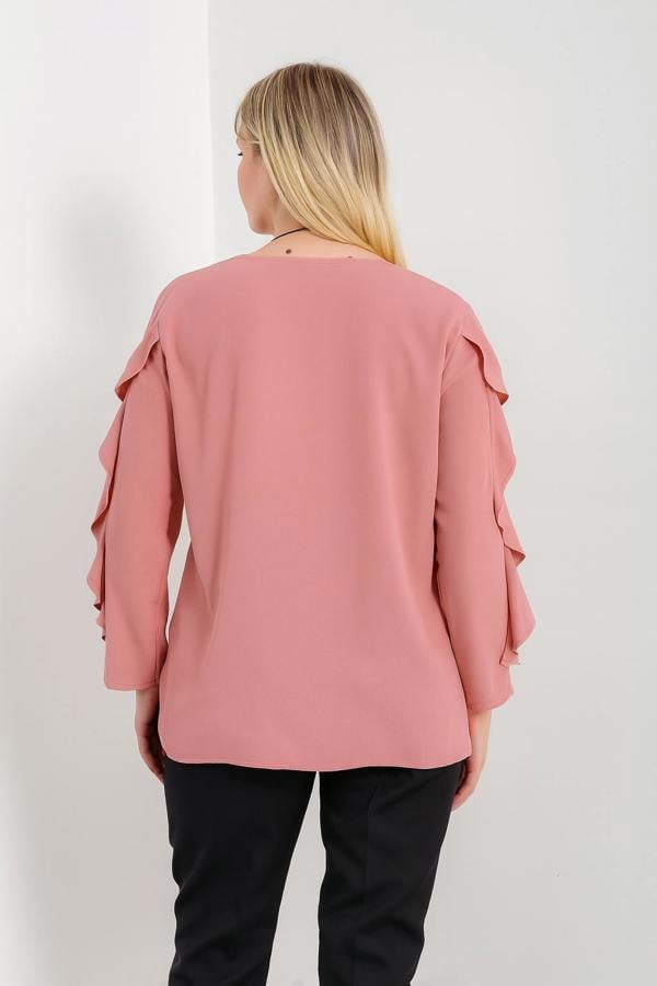 Hoxton Gal Oversized Ruffle Sleeve Relaxed Fit Top In Pink