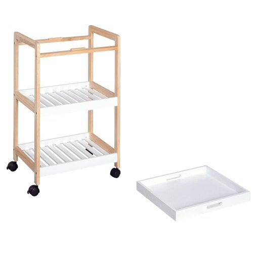 Wyld Haus Vesa Wooden White 3 Tier Mobile Kitchen Trolley With Shelves