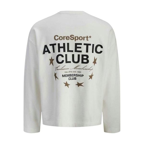 Jack And Jones Mens Athletic Club Ribbed Back Print Sweatshirt - Cloud Dancer - 